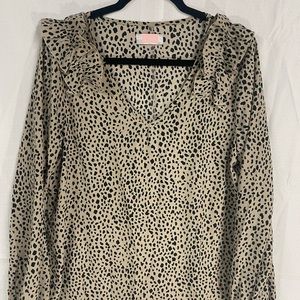 Ruffle Leopard V-neck Long Sleeve blouse, size XL